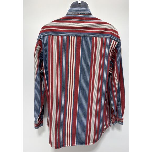 Vintage 1990’s Levis Mens Vertically Striped Denim Button Up Shirt Size Medium - Picture 2 of 7